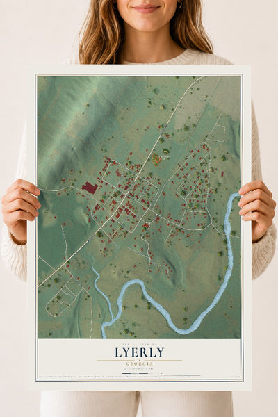 Lyerly, Georgia map print, 18" x 24" Archival Matte Print mockup