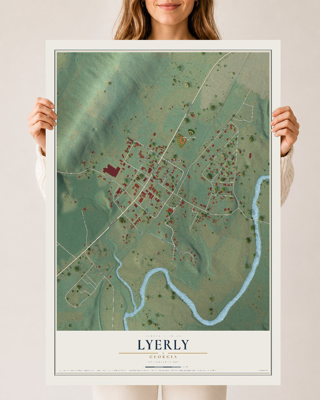 Lyerly, Georgia map print, 24" x 36" Archival Matte Print mockup