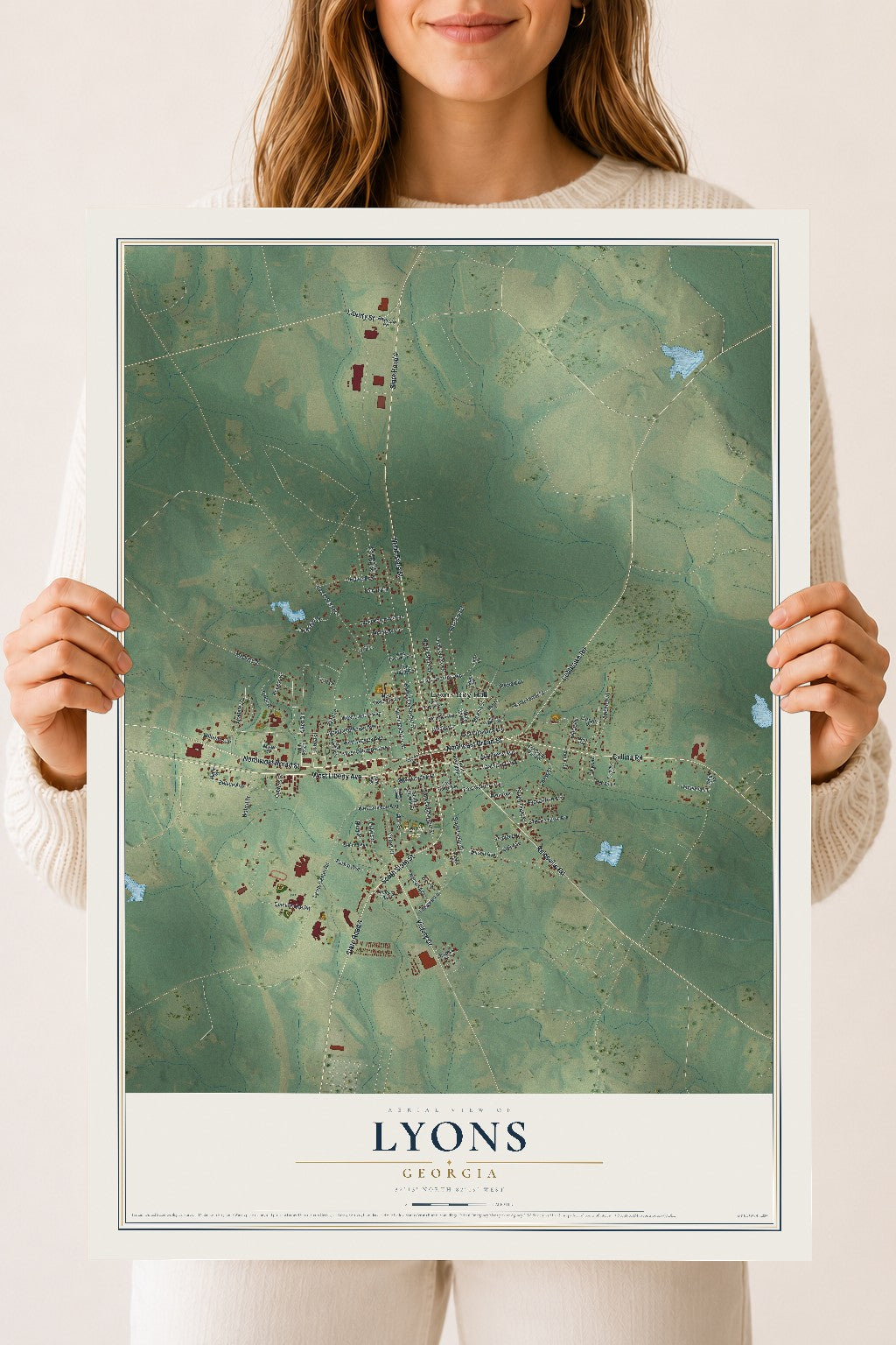 Lyons, Georgia map print, 18" x 24" Archival Matte Print mockup