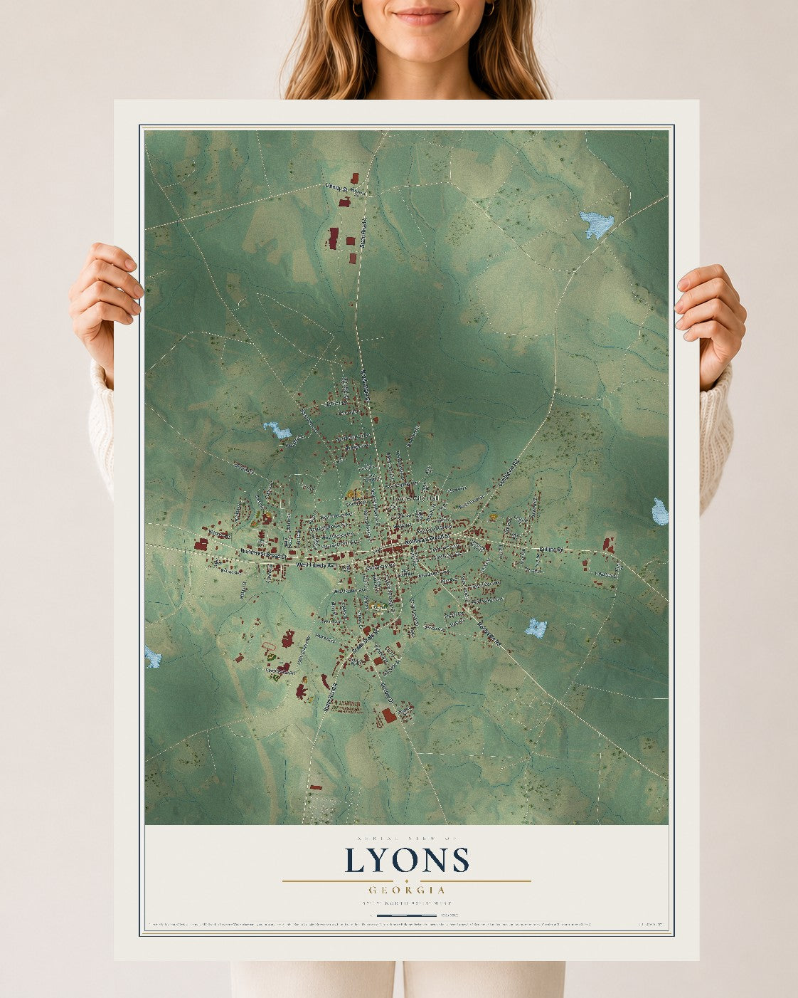 Lyons, Georgia map print, 24" x 36" Archival Matte Print mockup