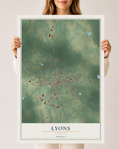Lyons, Georgia map print, 24" x 36" Archival Matte Print mockup