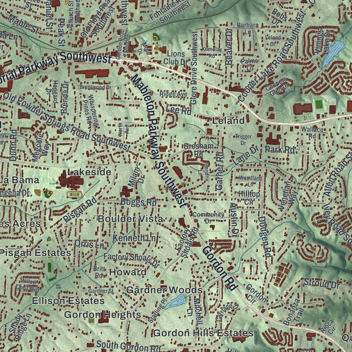 Close-up 1 of the Mableton, Georgia map artwork
