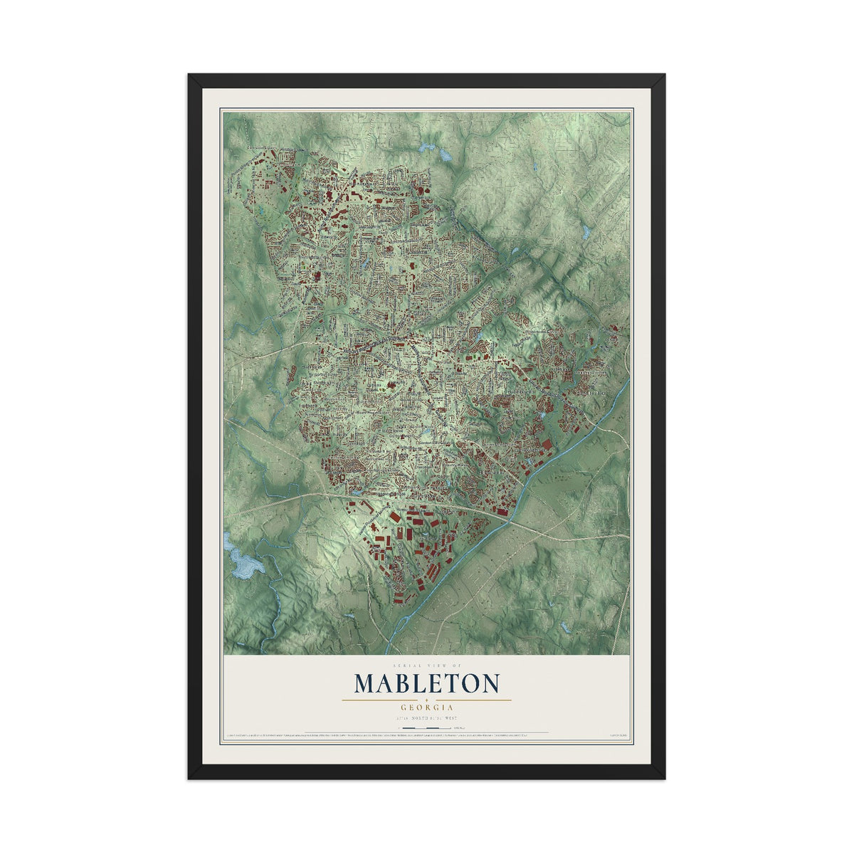 Mableton, Georgia map print, 12" x 18" W/ Black Ayous Wood Frame mockup