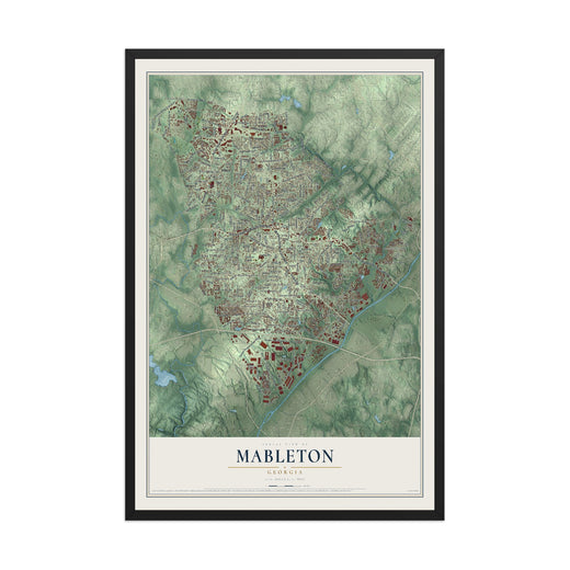 Map of Mableton, Georgia, 12 x 18 inch print in a black wood frame