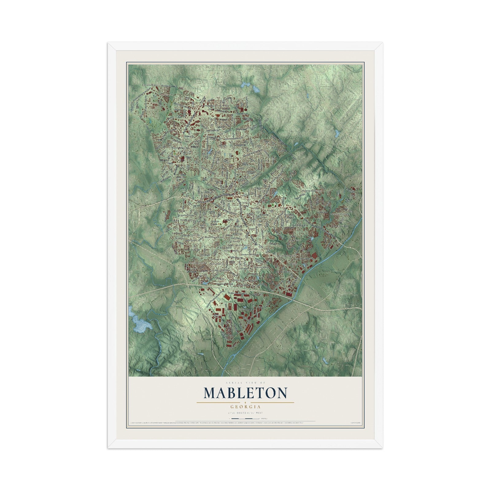 Mableton, Georgia map print, 12" x 18" W/ White Ayous Wood Frame mockup