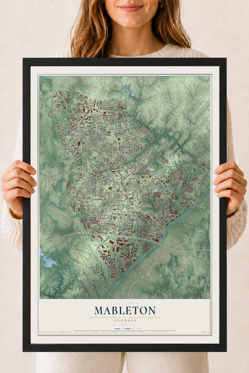 Mableton, Georgia map print, 18" x 24" W/ Black Ayous Wood Frame mockup