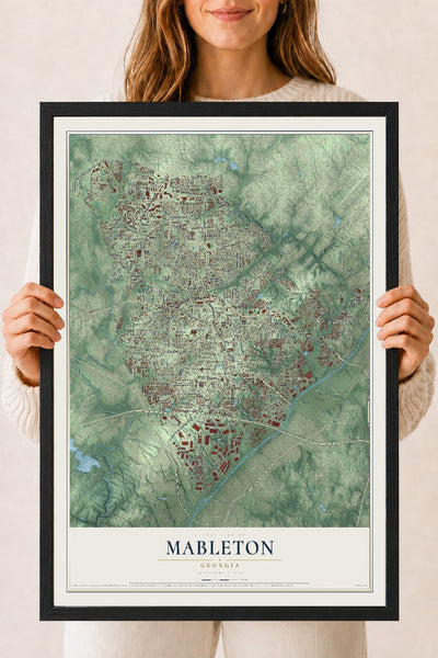 Mableton, Georgia map print, 18" x 24" W/ Black Ayous Wood Frame mockup