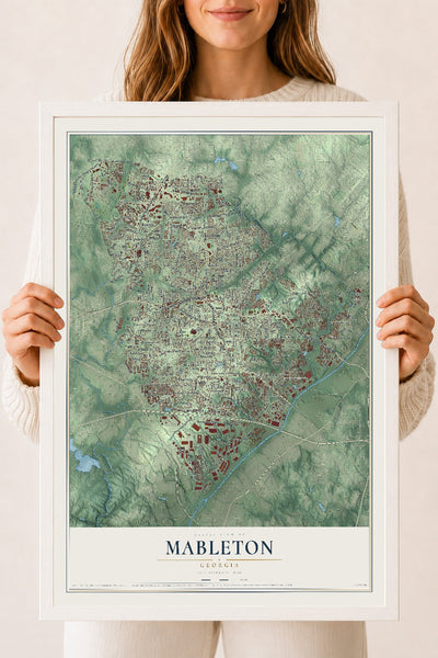 Mableton, Georgia map print, 18" x 24" W/ White Ayous Wood Frame mockup