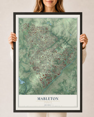 Mableton, Georgia map print, 24" x 36" W/ Black Ayous Wood Frame mockup