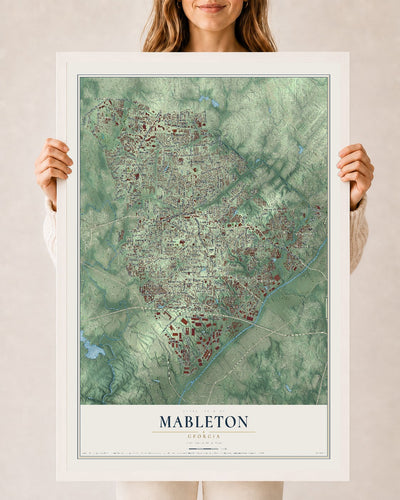 Mableton, Georgia map print, 24" x 36" W/ White Ayous Wood Frame mockup