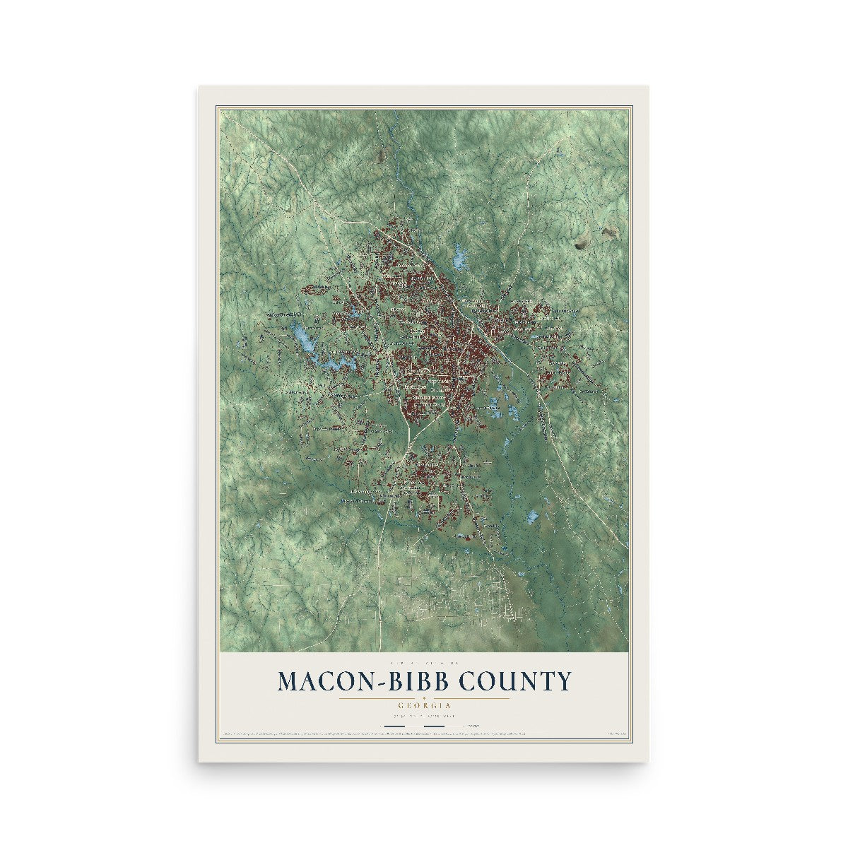 Macon-Bibb County, Georgia map print, 12" x 18" Archival Matte Print mockup