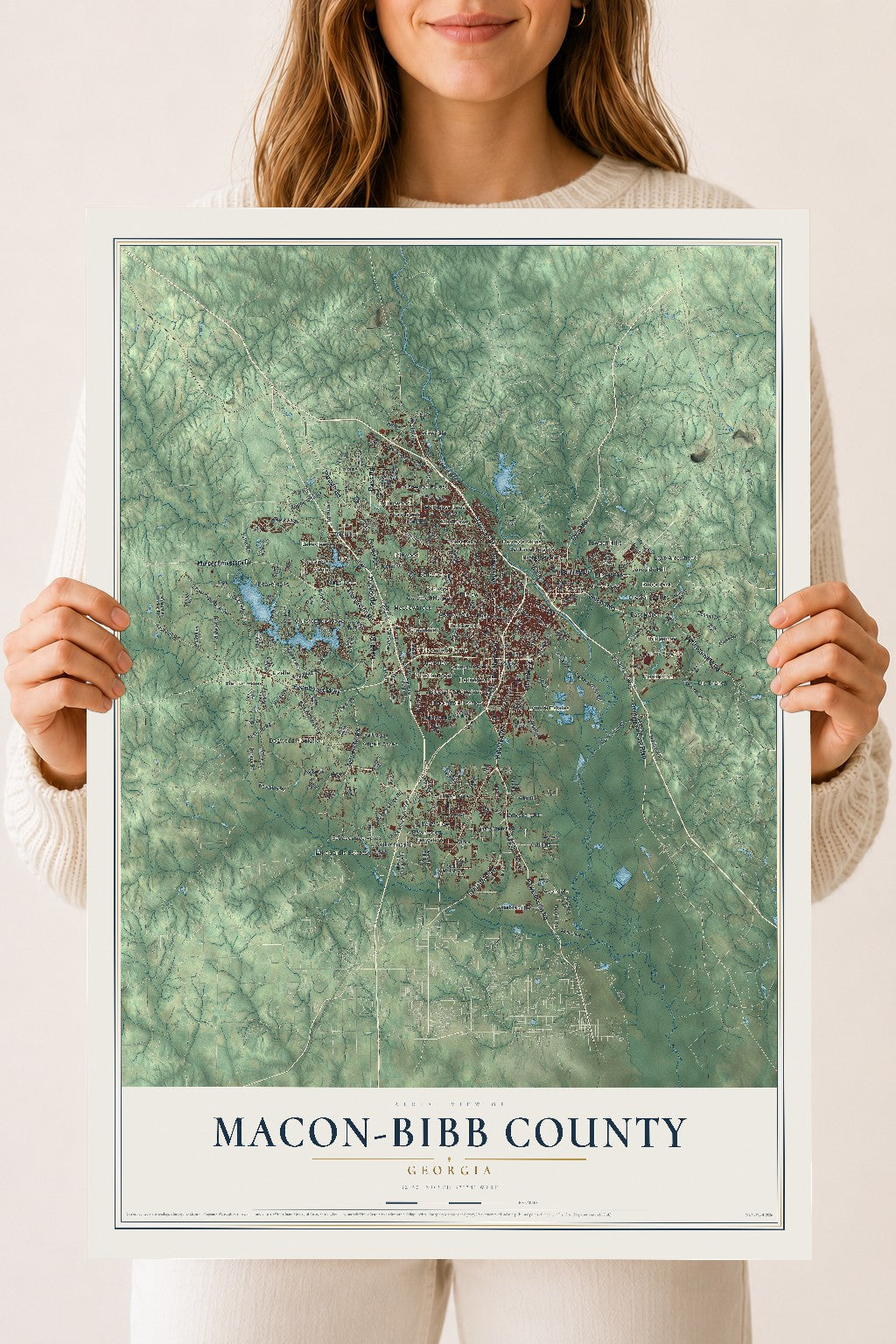 Macon-Bibb County, Georgia map print, 18" x 24" Archival Matte Print mockup