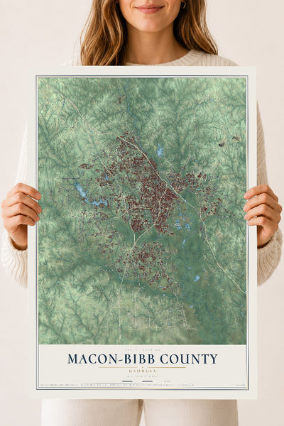 Macon-Bibb County, Georgia map print, 18" x 24" Archival Matte Print mockup