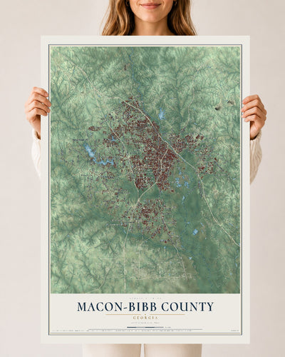 Macon-Bibb County, Georgia map print, 24" x 36" Archival Matte Print mockup