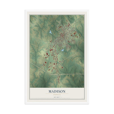 Madison, Georgia map print, 12" x 18" W/ White Ayous Wood Frame mockup