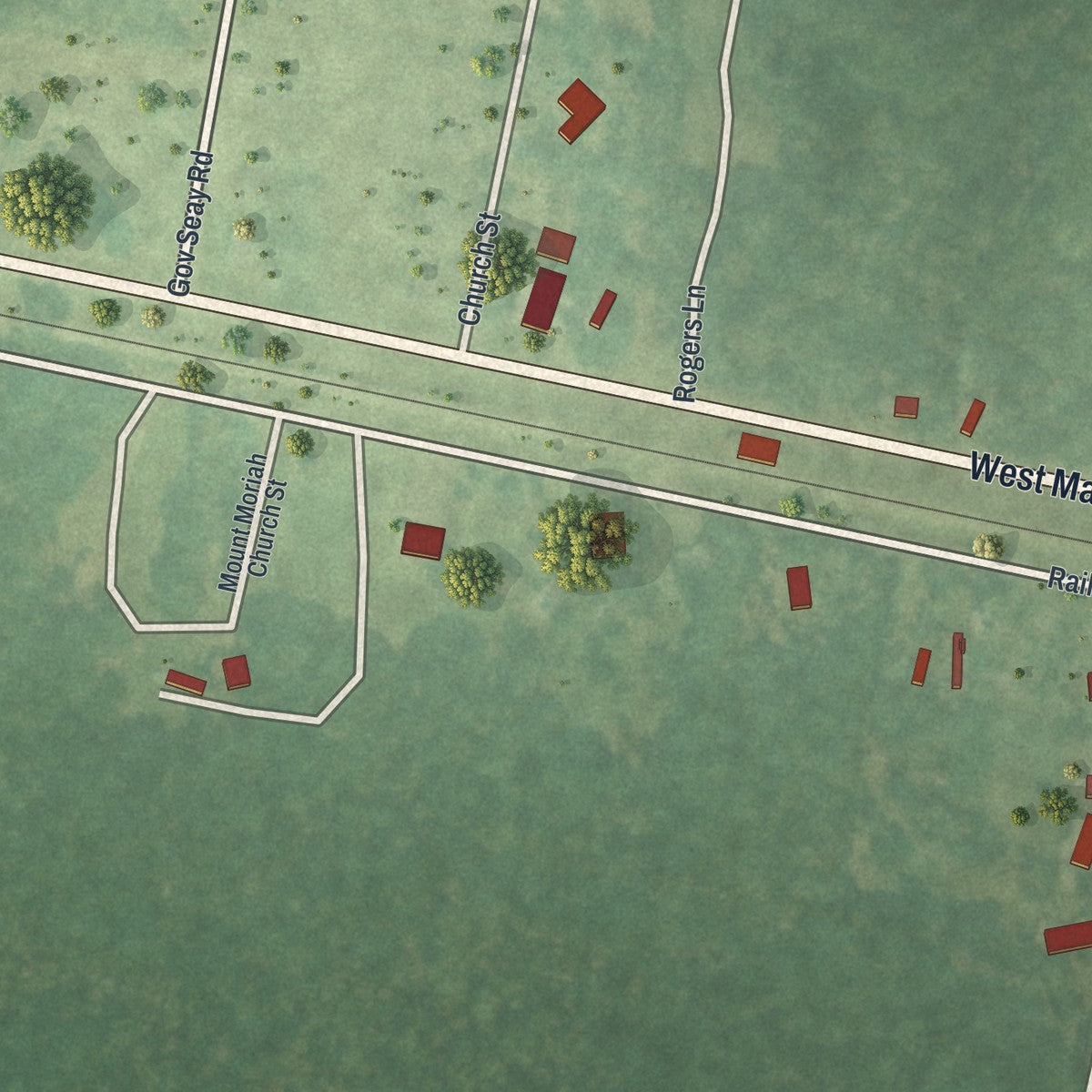 Close-up 1 of the Manassas, Georgia map artwork