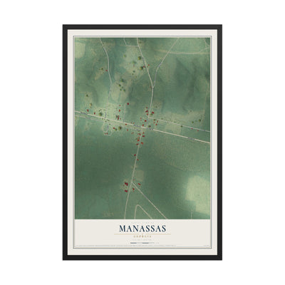 Manassas, Georgia map print, 12" x 18" W/ Black Ayous Wood Frame mockup