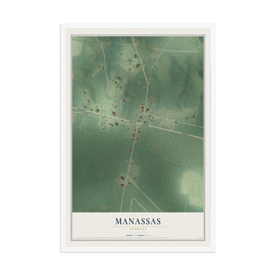 Manassas, Georgia map print, 12" x 18" W/ White Ayous Wood Frame mockup