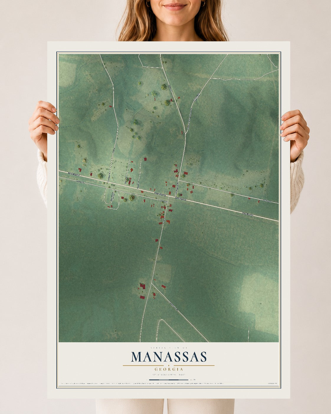 Manassas, Georgia map print, 24" x 36" Archival Matte Print mockup
