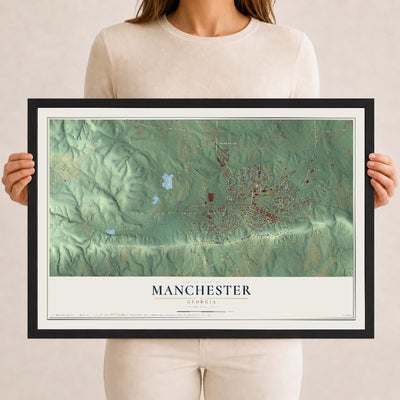 Manchester, Georgia map print, 12" x 18" W/ Black Ayous Wood Frame mockup
