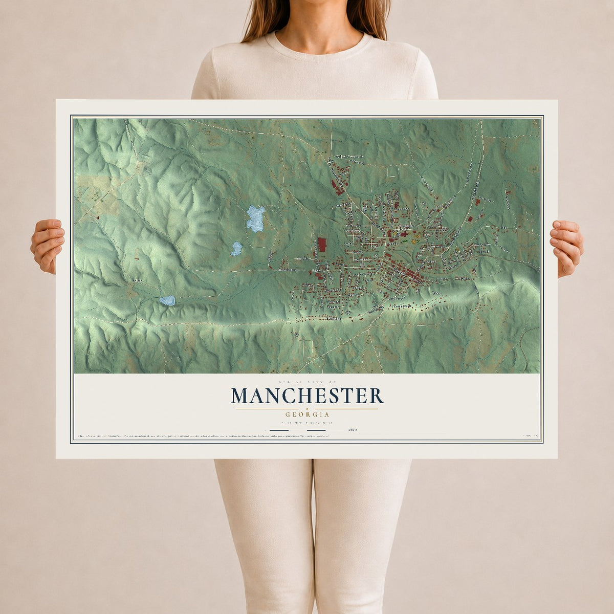Manchester, Georgia map print, 24" x 36" Archival Matte Print mockup