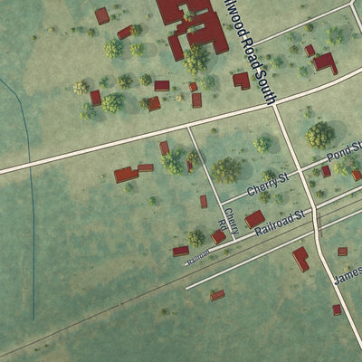 Close-up of the map of Manor, Georgia print showing street and building detail