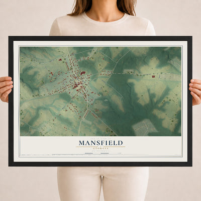 Mansfield, Georgia map print, 18" x 24" W/ Black Ayous Wood Frame mockup