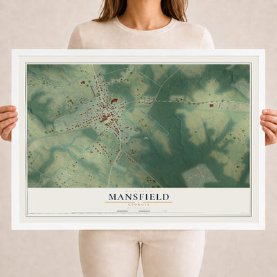 Mansfield, Georgia map print, 18" x 24" W/ White Ayous Wood Frame mockup