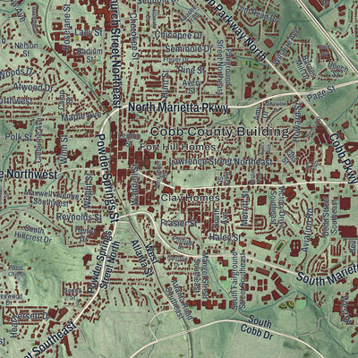 Close-up 1 of the Marietta, Georgia map artwork