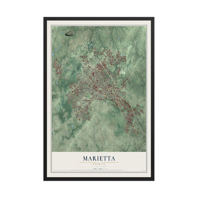 Marietta, Georgia map print, 12" x 18" W/ Black Ayous Wood Frame mockup