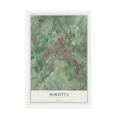 Marietta, Georgia map print, 12" x 18" W/ White Ayous Wood Frame mockup