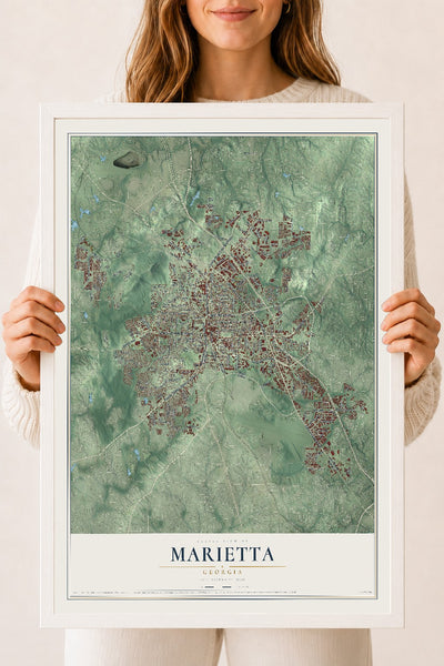 Marietta, Georgia map print, 18" x 24" W/ White Ayous Wood Frame mockup