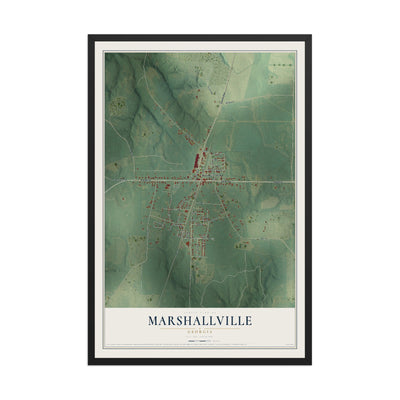 Marshallville, Georgia map print, 12" x 18" W/ Black Ayous Wood Frame mockup