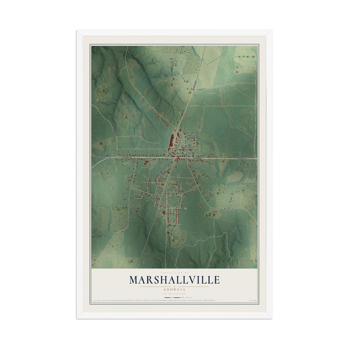 Marshallville, Georgia map print, 12" x 18" W/ White Ayous Wood Frame mockup