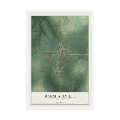 Marshallville, Georgia map print, 12" x 18" W/ White Ayous Wood Frame mockup
