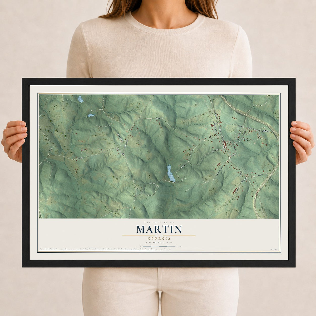 Martin, Georgia map print, 12" x 18" W/ Black Ayous Wood Frame mockup