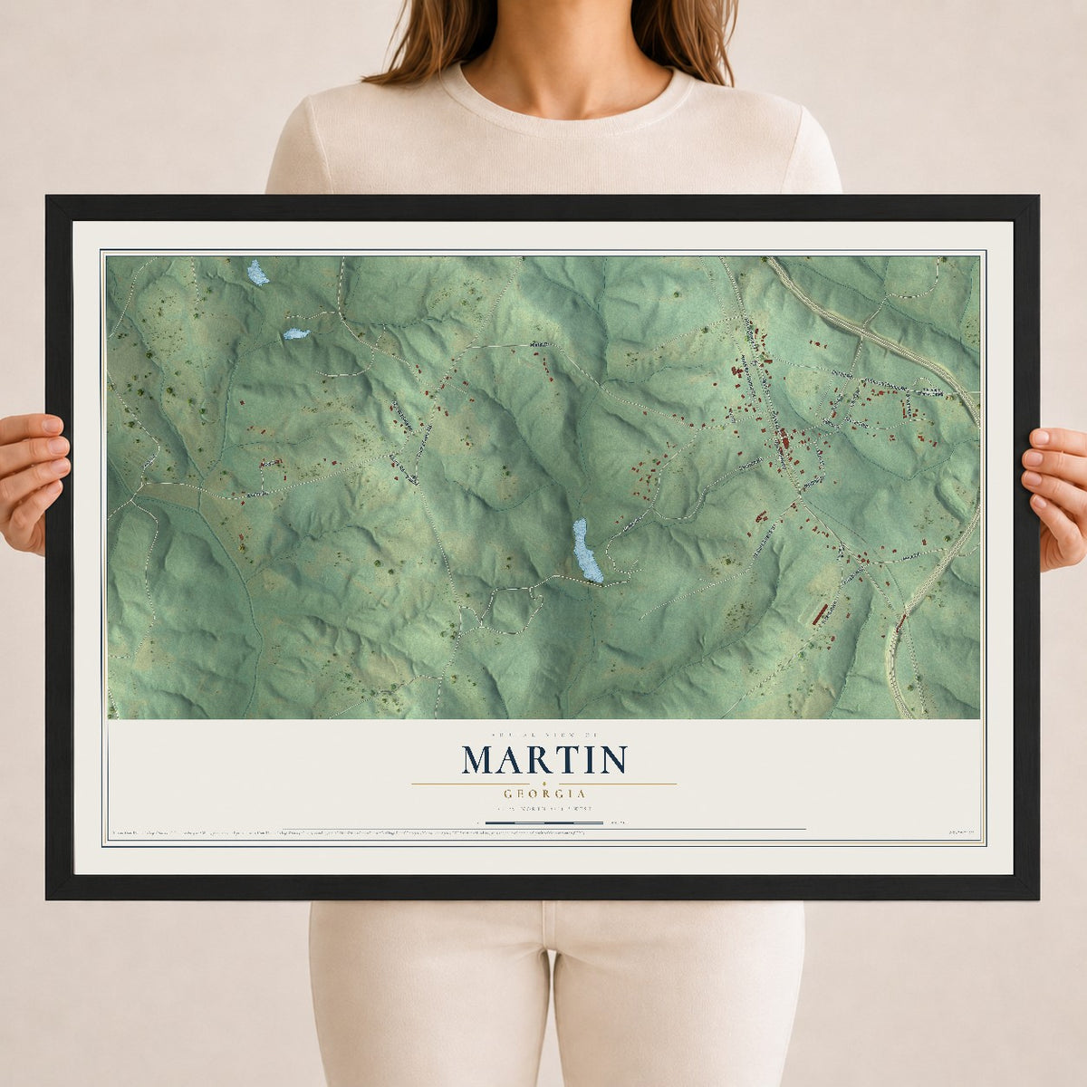 Martin, Georgia map print, 18" x 24" W/ Black Ayous Wood Frame mockup