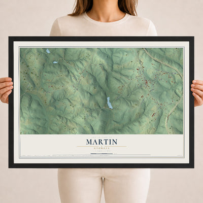 Martin, Georgia map print, 18" x 24" W/ Black Ayous Wood Frame mockup