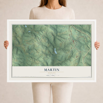 Martin, Georgia map print, 24" x 36" W/ White Ayous Wood Frame mockup