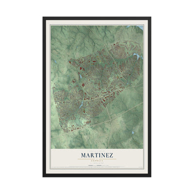 Martinez, Georgia map print, 12" x 18" W/ Black Ayous Wood Frame mockup