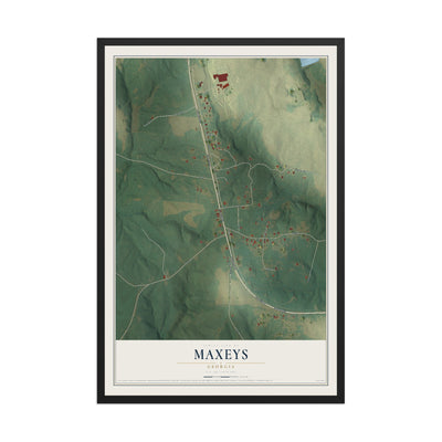 Maxeys, Georgia map print, 12" x 18" W/ Black Ayous Wood Frame mockup