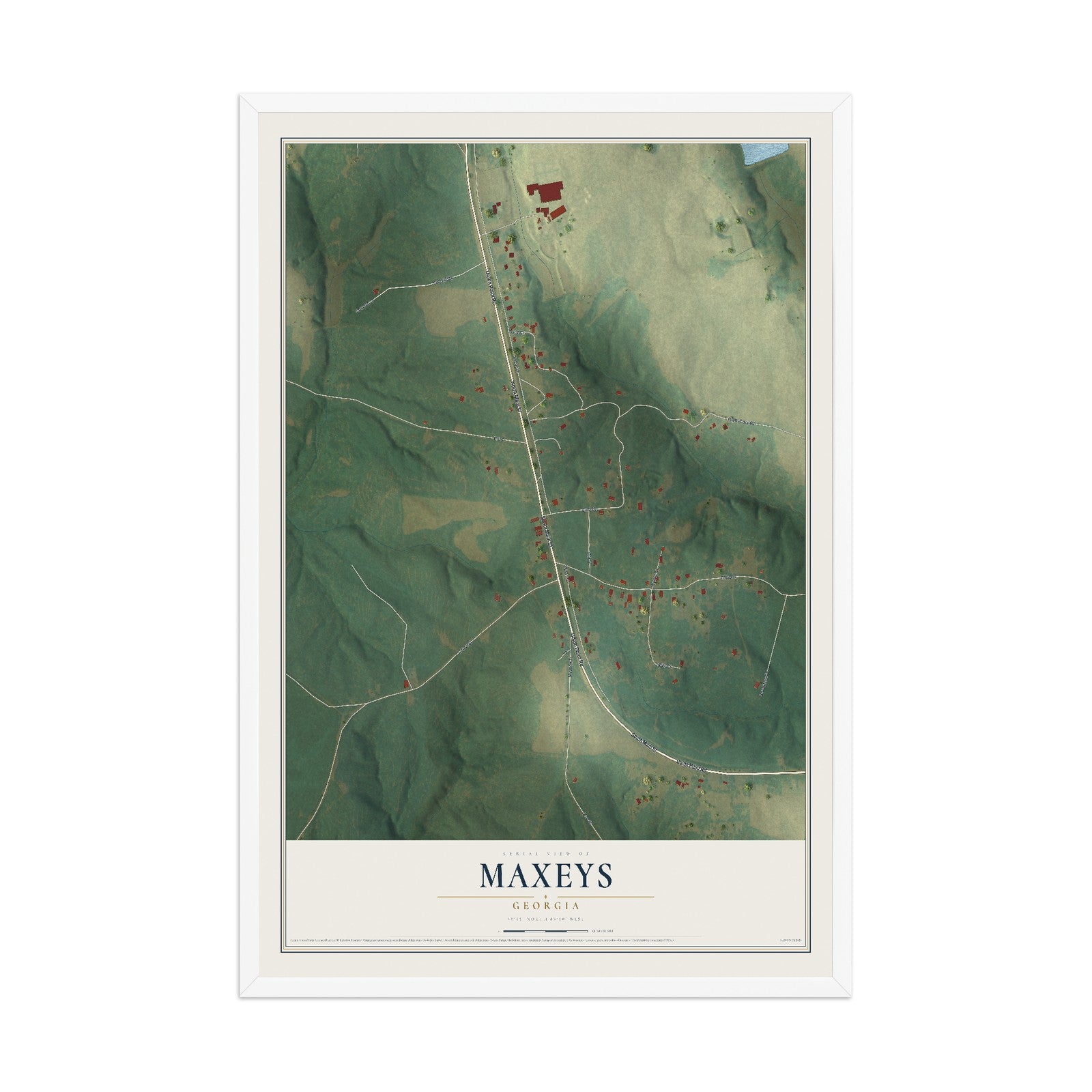 Maxeys, Georgia map print, 12" x 18" W/ White Ayous Wood Frame mockup