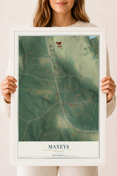 Maxeys, Georgia map print, 18" x 24" W/ White Ayous Wood Frame mockup