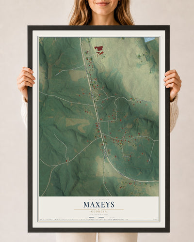Maxeys, Georgia map print, 24" x 36" W/ Black Ayous Wood Frame mockup