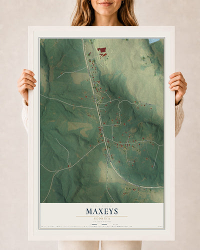 Maxeys, Georgia map print, 24" x 36" W/ White Ayous Wood Frame mockup