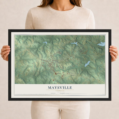 Maysville, Georgia map print, 12" x 18" W/ Black Ayous Wood Frame mockup
