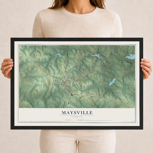 Map of Maysville, Georgia, 12 x 18 inch print in a black wood frame