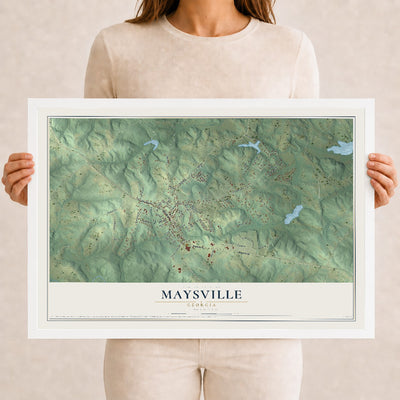 Maysville, Georgia map print, 12" x 18" W/ White Ayous Wood Frame mockup