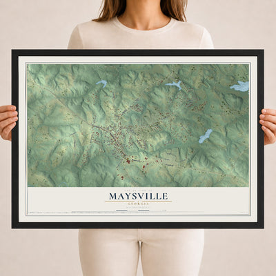Maysville, Georgia map print, 18" x 24" W/ Black Ayous Wood Frame mockup