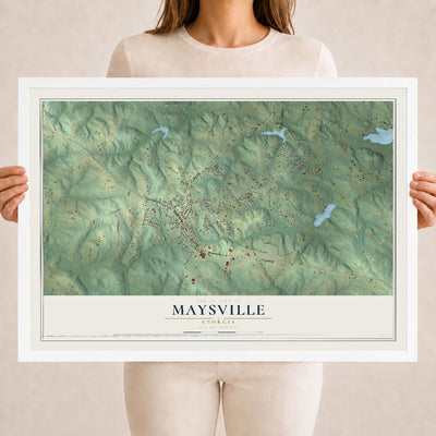 Maysville, Georgia map print, 18" x 24" W/ White Ayous Wood Frame mockup